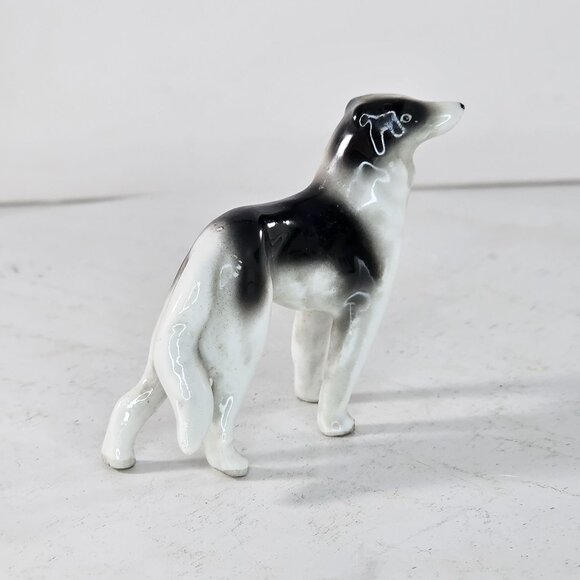Vintage Porcelain Borzoi Dog Figurine Black & White Ceramic Statue Miniature - Picture 2 of 8